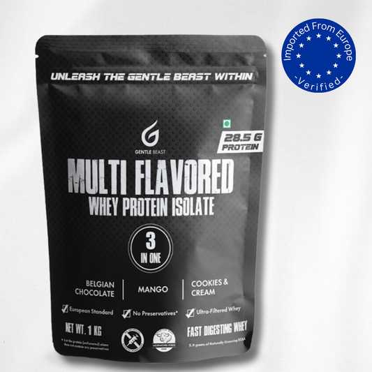 Multi-Flavored 100% Whey Protein Isolate | 3-in-1 Flavors | Gluten & Hormone Free Whey - 1 Kg (28.5g Protein)