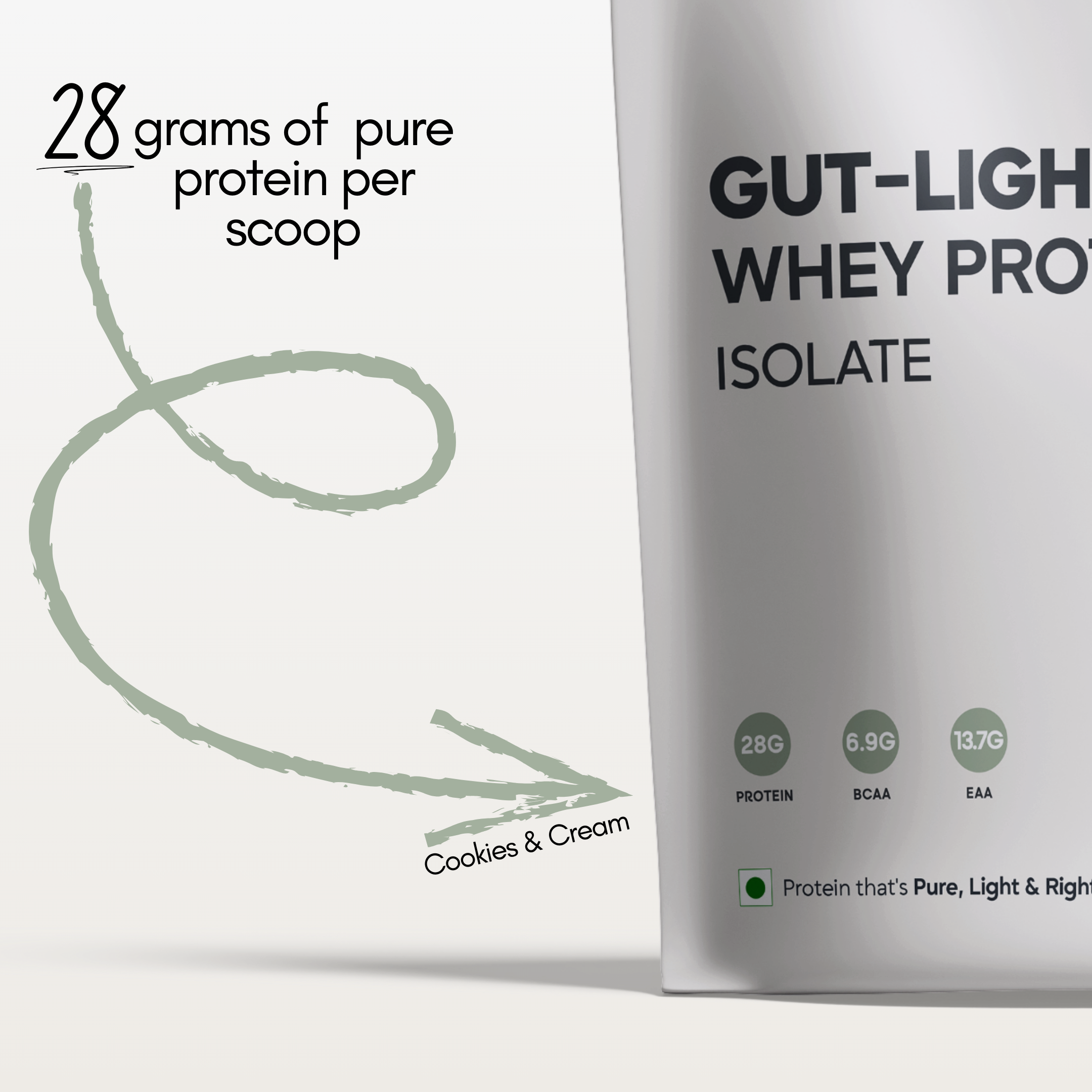 Gut-Light Whey Protein Isolate - Cookies & Cream | Pure Protein - No Gimmicks