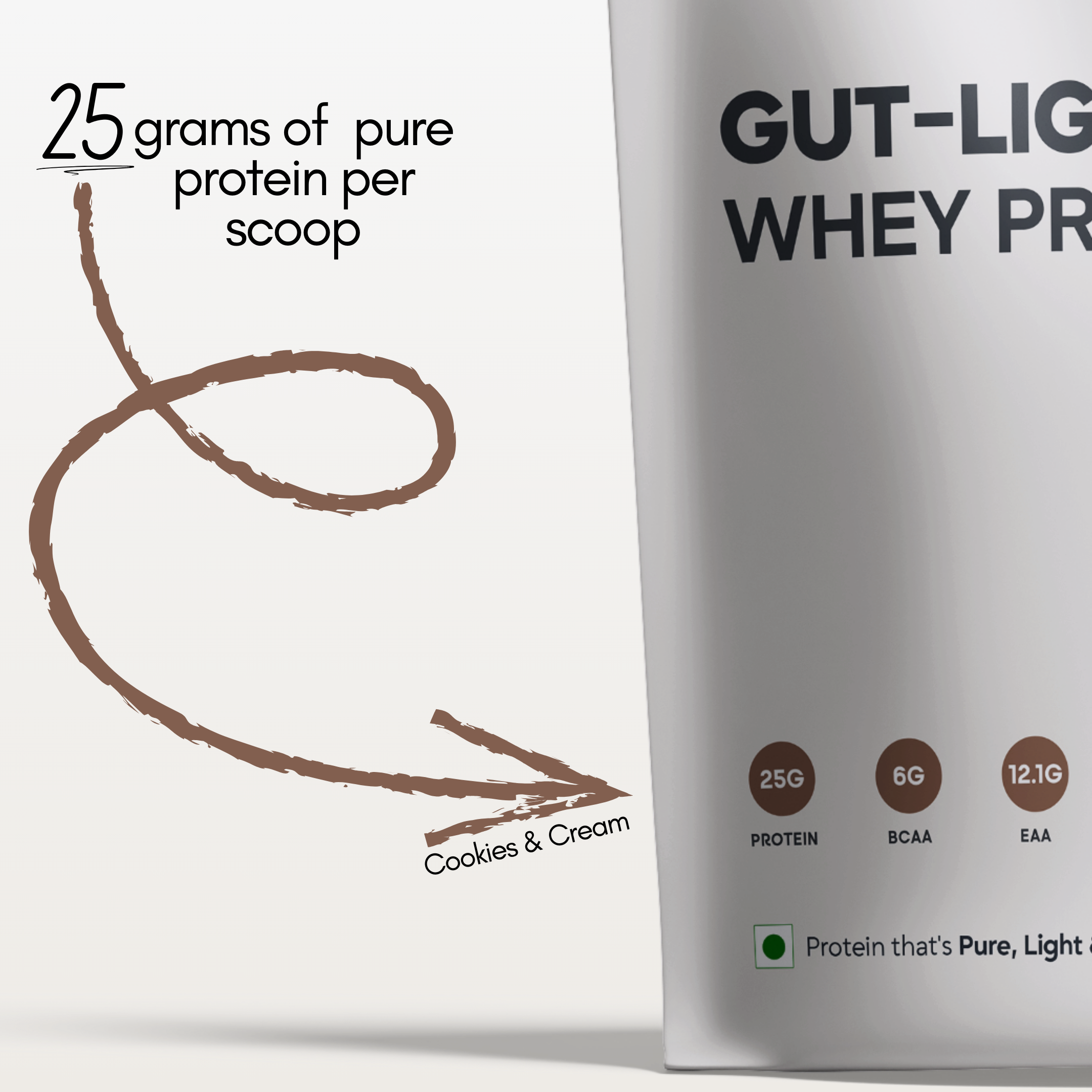 Gut-Light Whey Protein - Cookies & Cream | Pure Protein - No Gimmicks