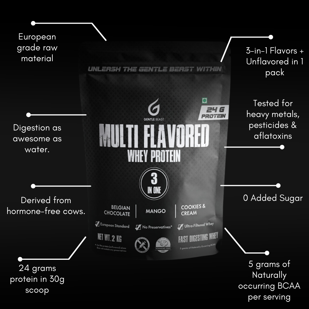 Multi-Flavored 100% Whey Protein | 3-in-1 Flavors | Gluten & Hormone Free Whey - (24g Pure Protein)