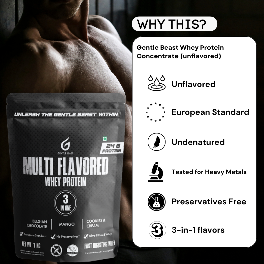 Multi-Flavored 100% Whey Protein | 3-in-1 Flavors | Gluten & Hormone Free Whey - (24g Pure Protein)